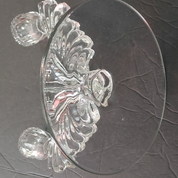 Retro Taper Twin Candleholder Molded Clear Glass has some weight to it.6inHx7inW - Picture 4 of 9